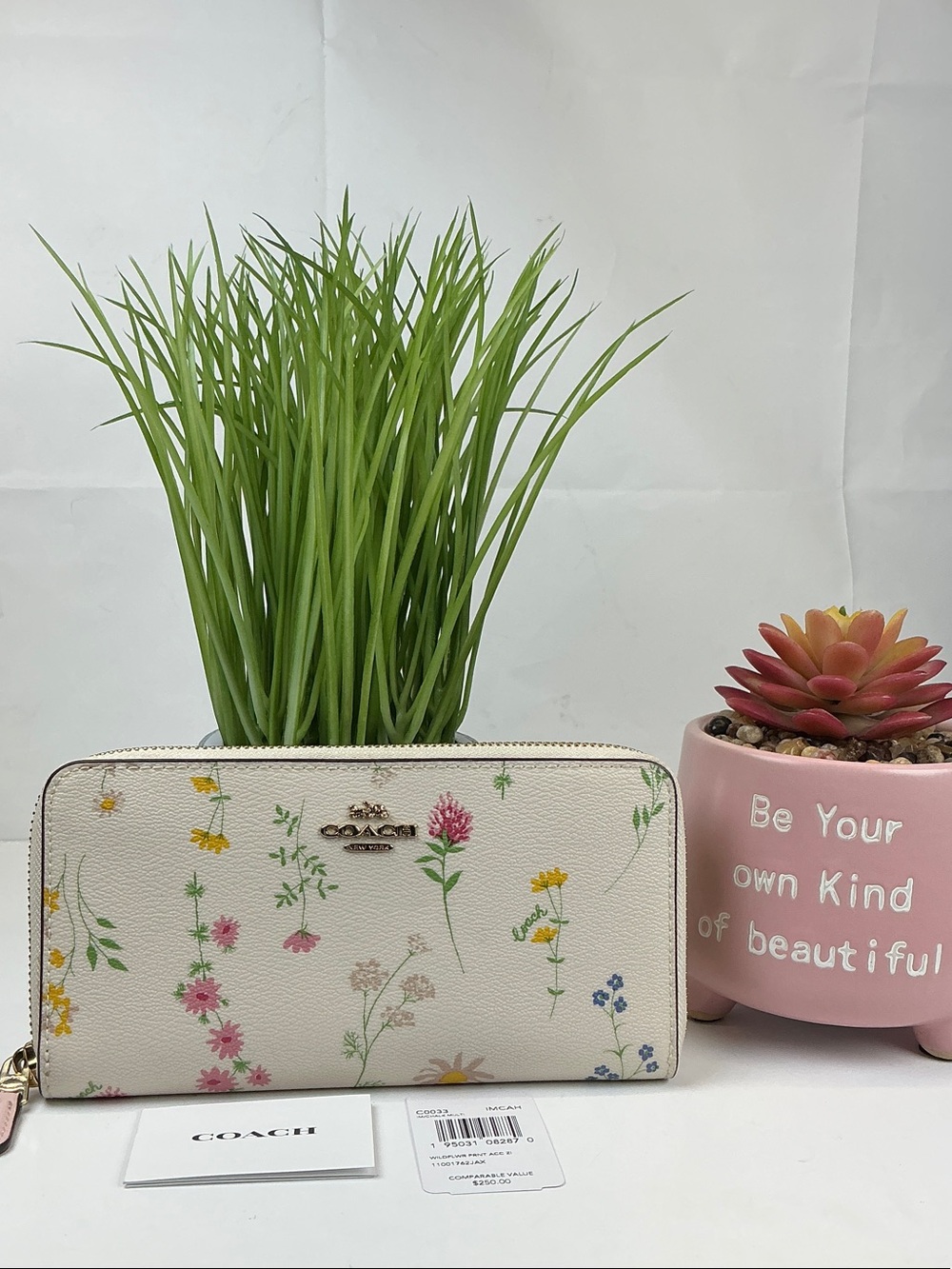 Coach Cream Floral Zip-Around Wallet with Multicolor Wildflowers Rare